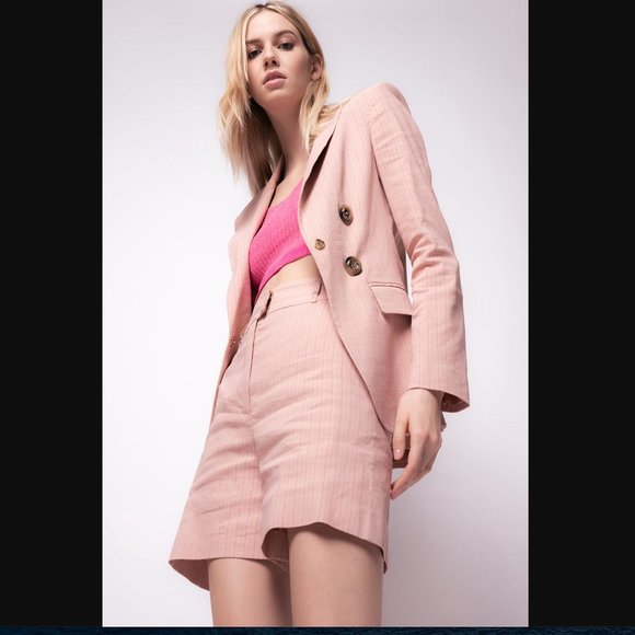 Pinko Jackets & Blazers - NEW Pinko Linen Double Breasted Pink Pinstripe Blazer Size 2